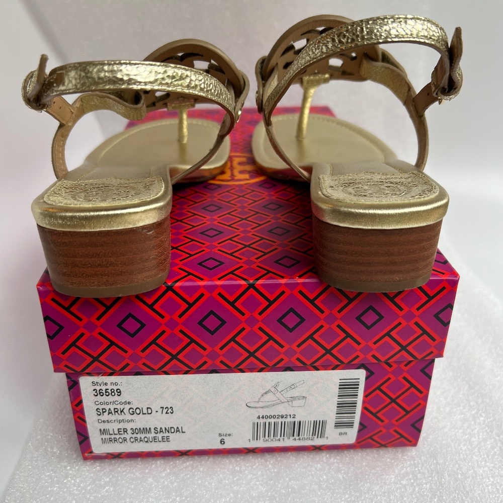 Tory Burch Miller 30MM Slingback Heel Sandal Leather Spark Gold Size 6 - Picture 6 of 16